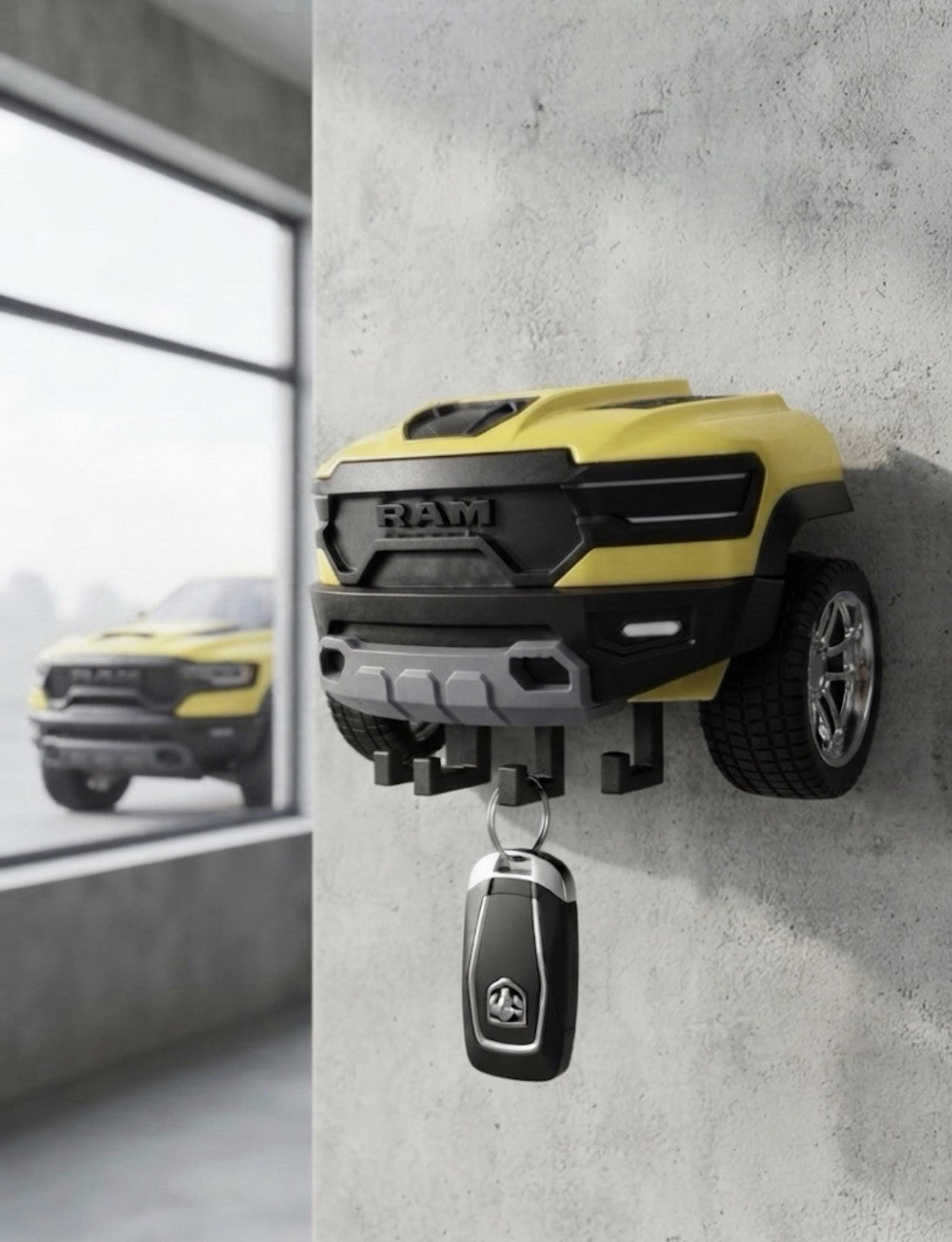 Custom 3D Printed RAM TRX Front Grill Key Holder  - Yellow