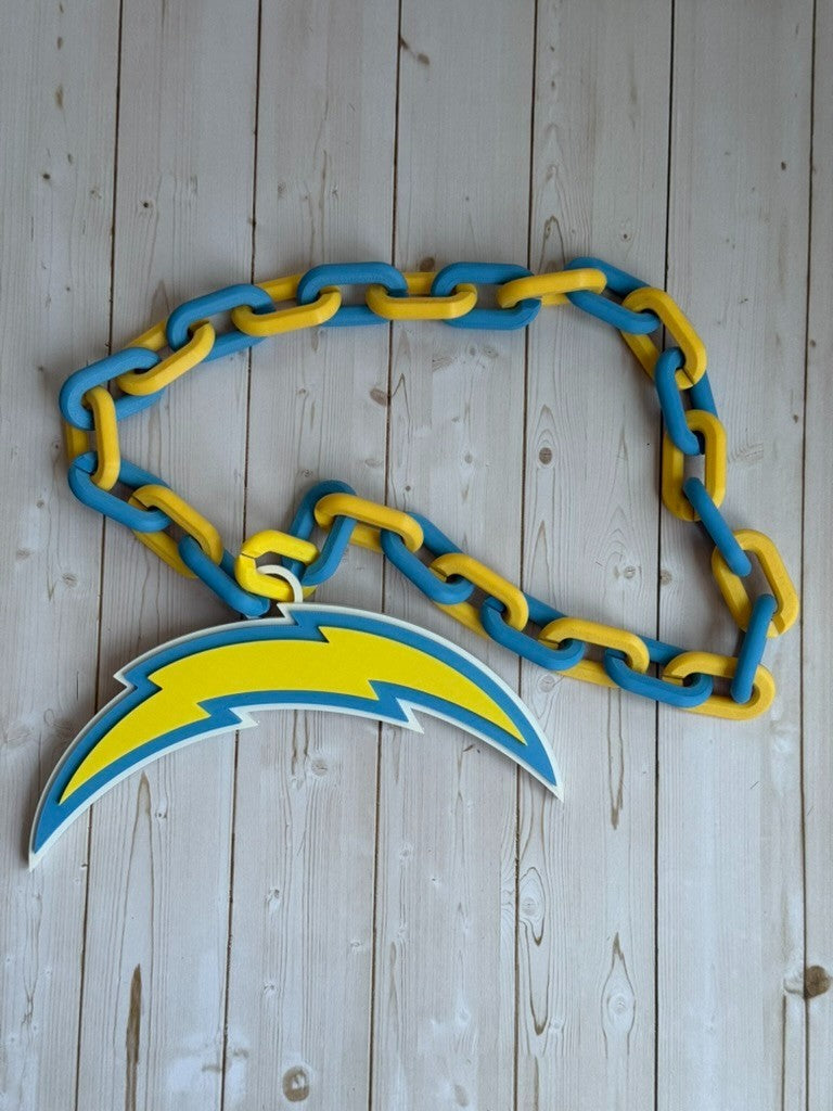 Los Angels Chargers  Logo Oversized Necklace, Pendant Chain "Bolt Up"