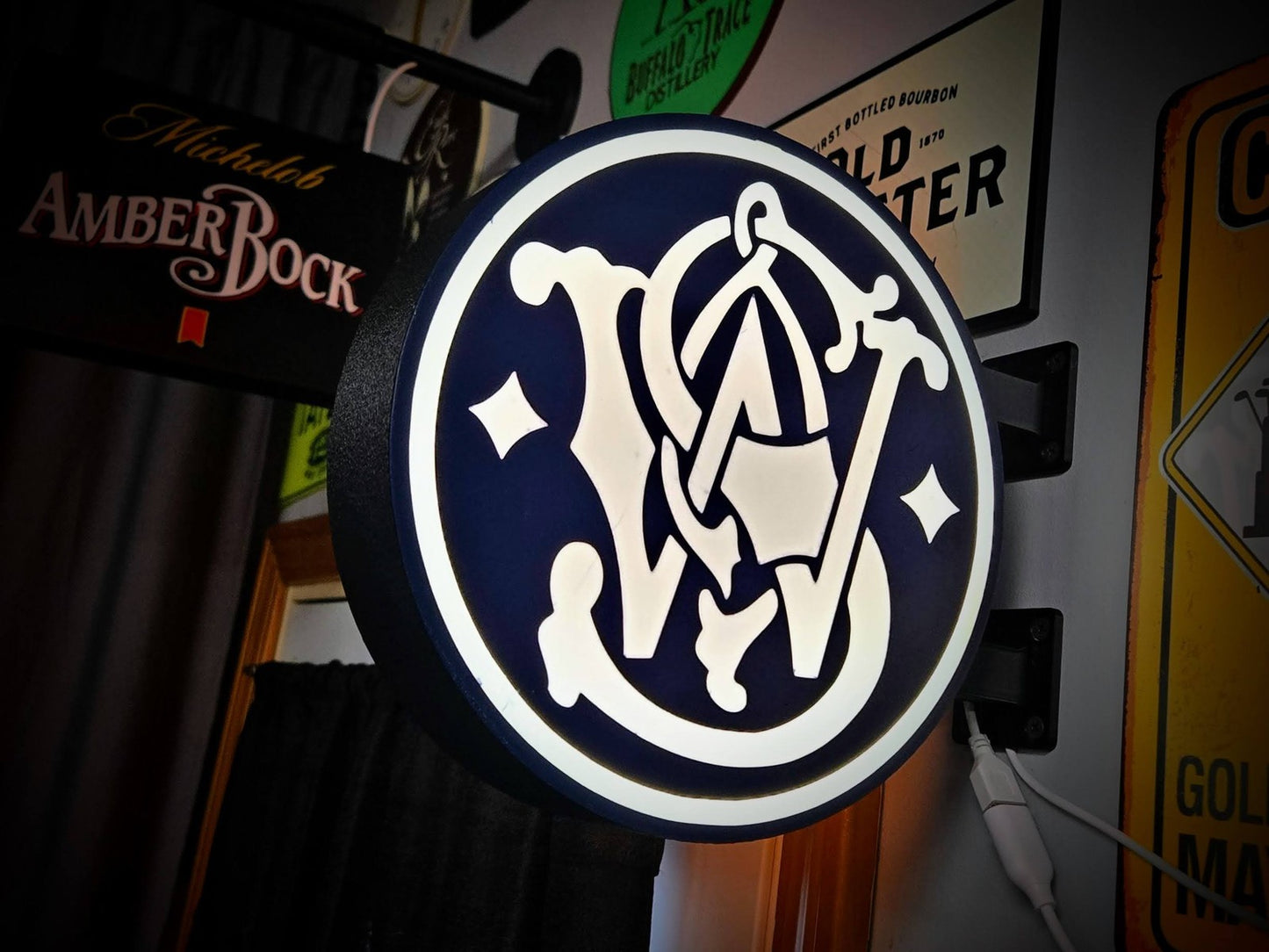 S and W Firearms 12 Inch Light Box LED Sign 3D Printed Wall Decor Man Cave