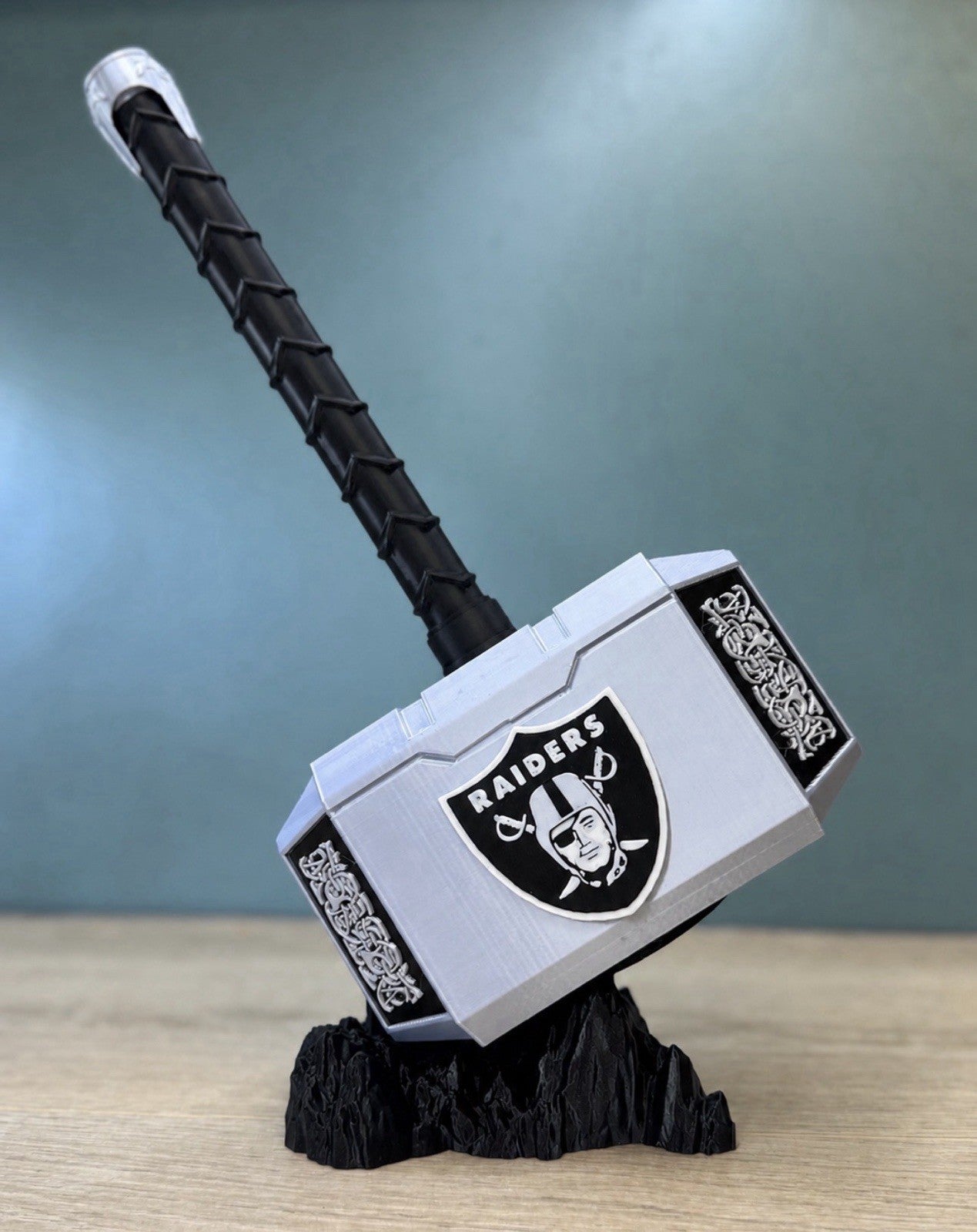 Las Vegas Raiders 13” Thor Hammer & Rock Fan Gifts Man Cave Office Desk Display