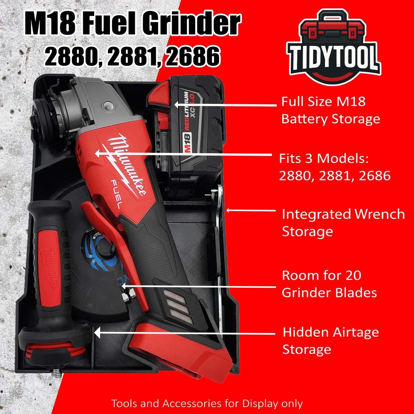 M18 Grinder Organizer for Milwaukee Compact Packout insert 2686 2880 2881