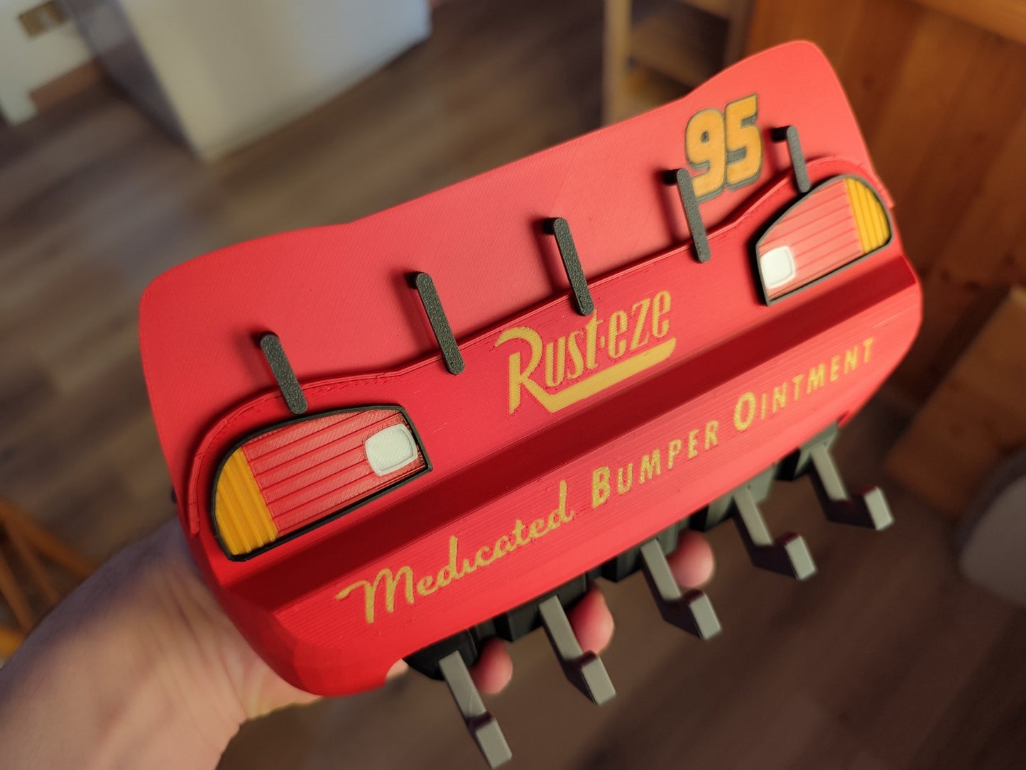 Cartoon Race Car Inspired Key Holder – Red Wall Mount Organizer with Hooks – Fun