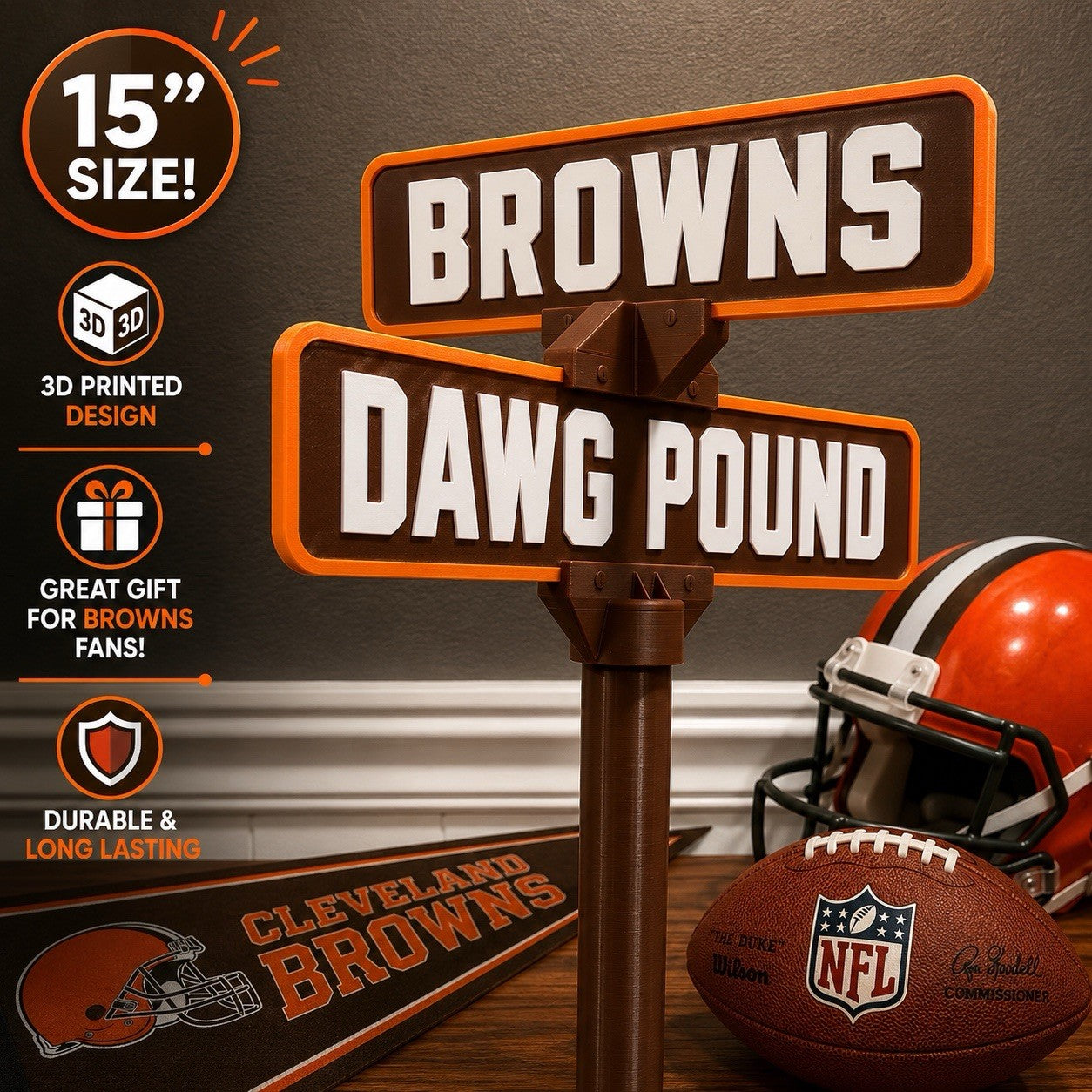 Cleveland Browns 15” Street Sign Man Cave Memorabilia Office Desk Decor Fan Gift