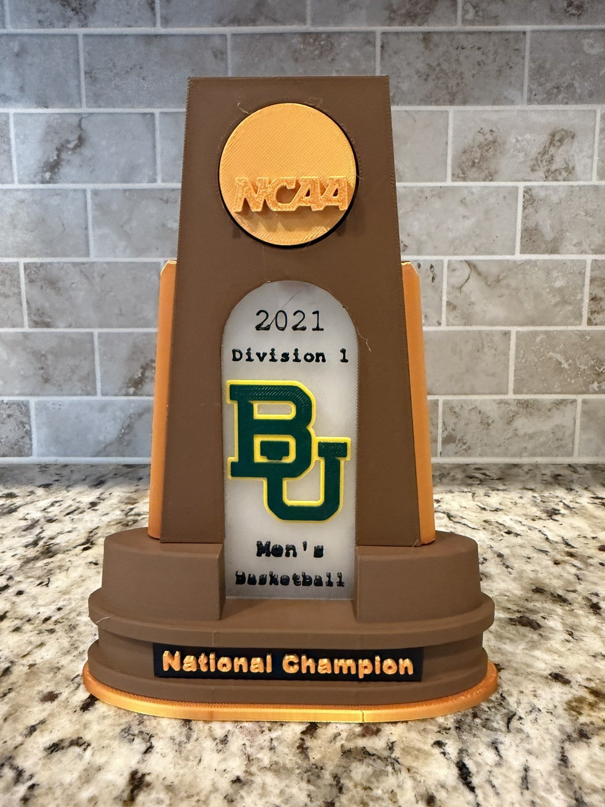 Baylor bears 2021 ncaa national champion trophy. 3d printed. Custom made