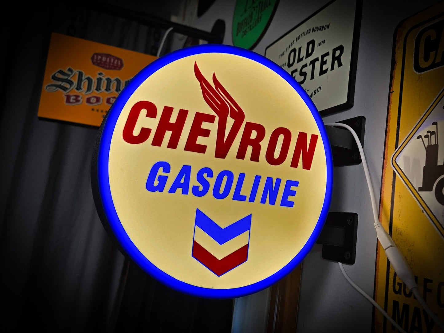 CHEVRON GASOLINE 12 Inch Light Box LED Sign 3D Printed Wall Decor Man Cave