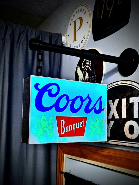 XL Coors Banquet Hanging LED Light Box | Double Sided Beer Bar Sign Decor