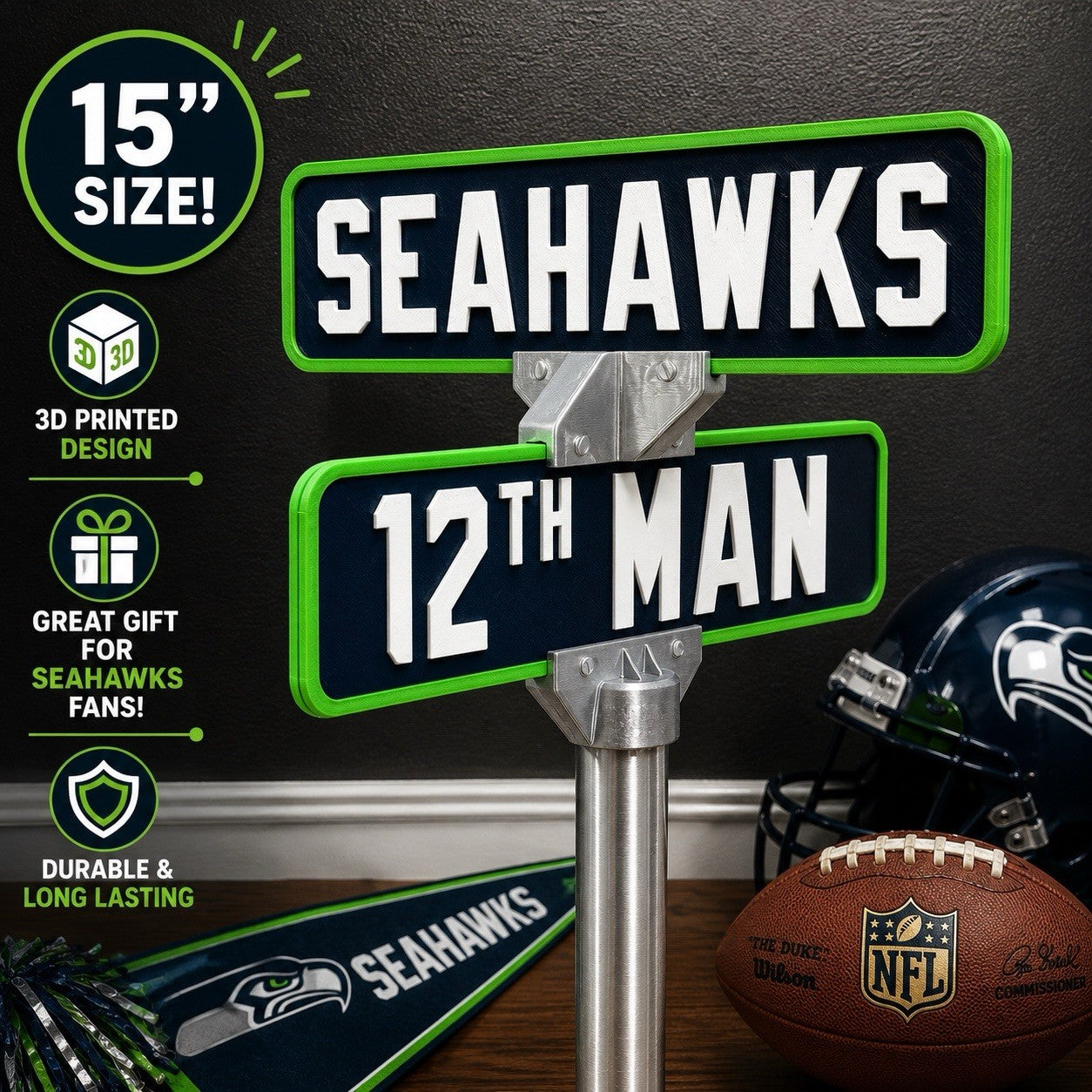 Seattle Seahawks Street Sign 12 Man Cave Memorabilia Office Desk Decor Fan Gift