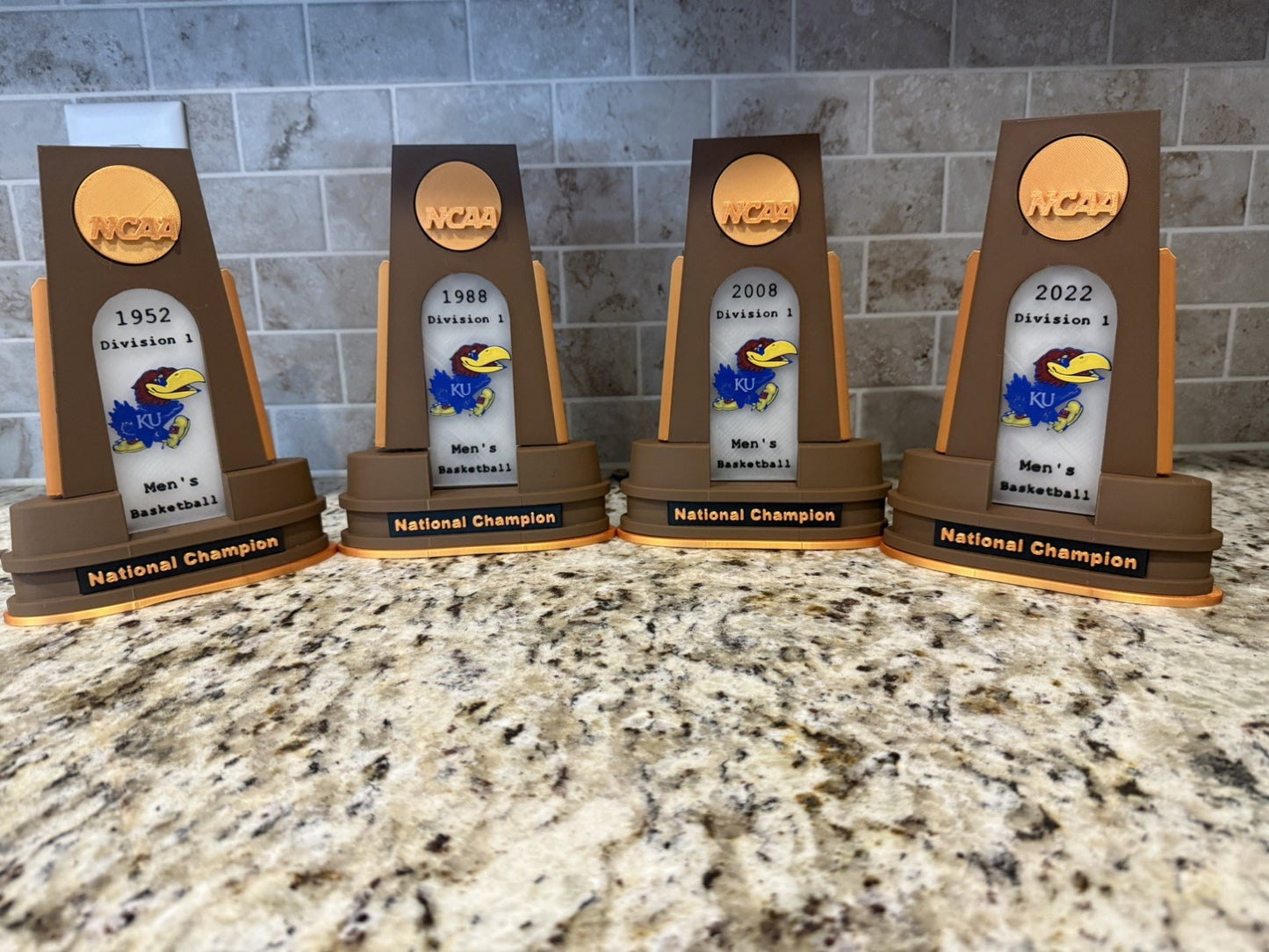 Kansas Jayhawks  4 total ncaa national champion trophy. 3d printed. Custom made