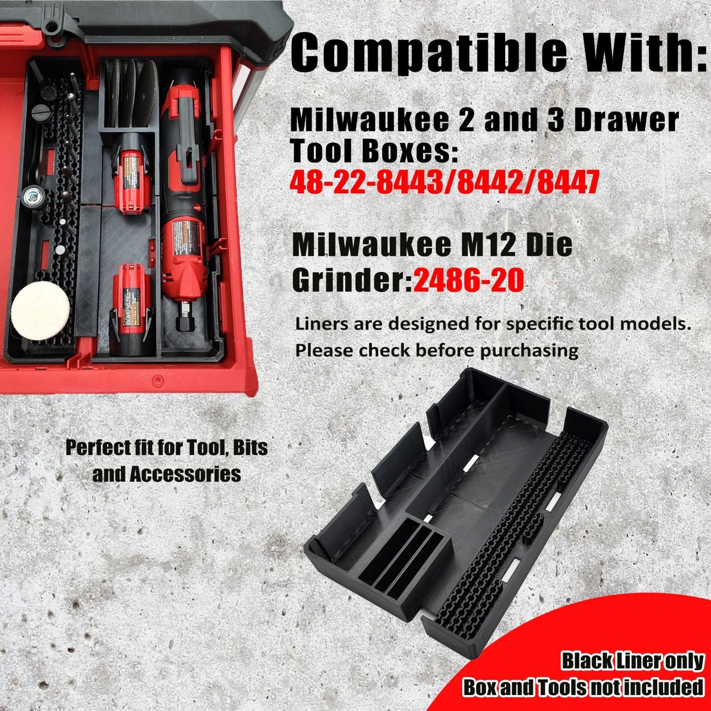 M12 2486-20 Die Grinder Insert Fits Milwaukee PACKOUT Drawer Tool Box