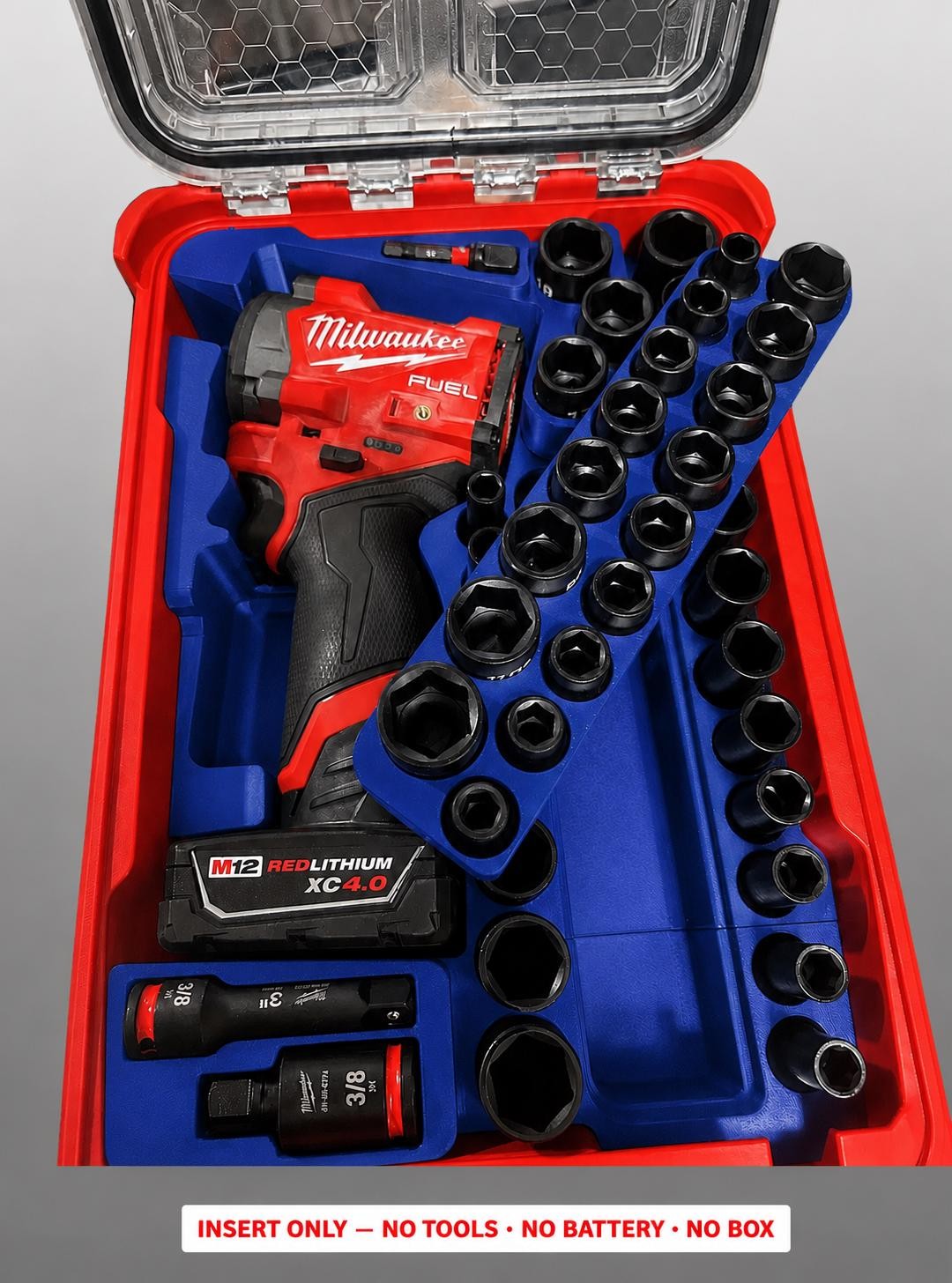 Milwaukee Packout Insert for M12 Fuel Stubby 3/8 in. Impact Wrench + 43pc Socket