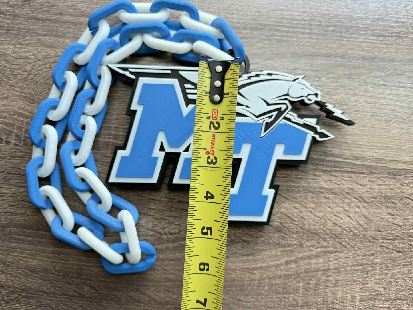 Middle Tennessee Blue Raiders Logo Oversized Necklace, Pendant Chain