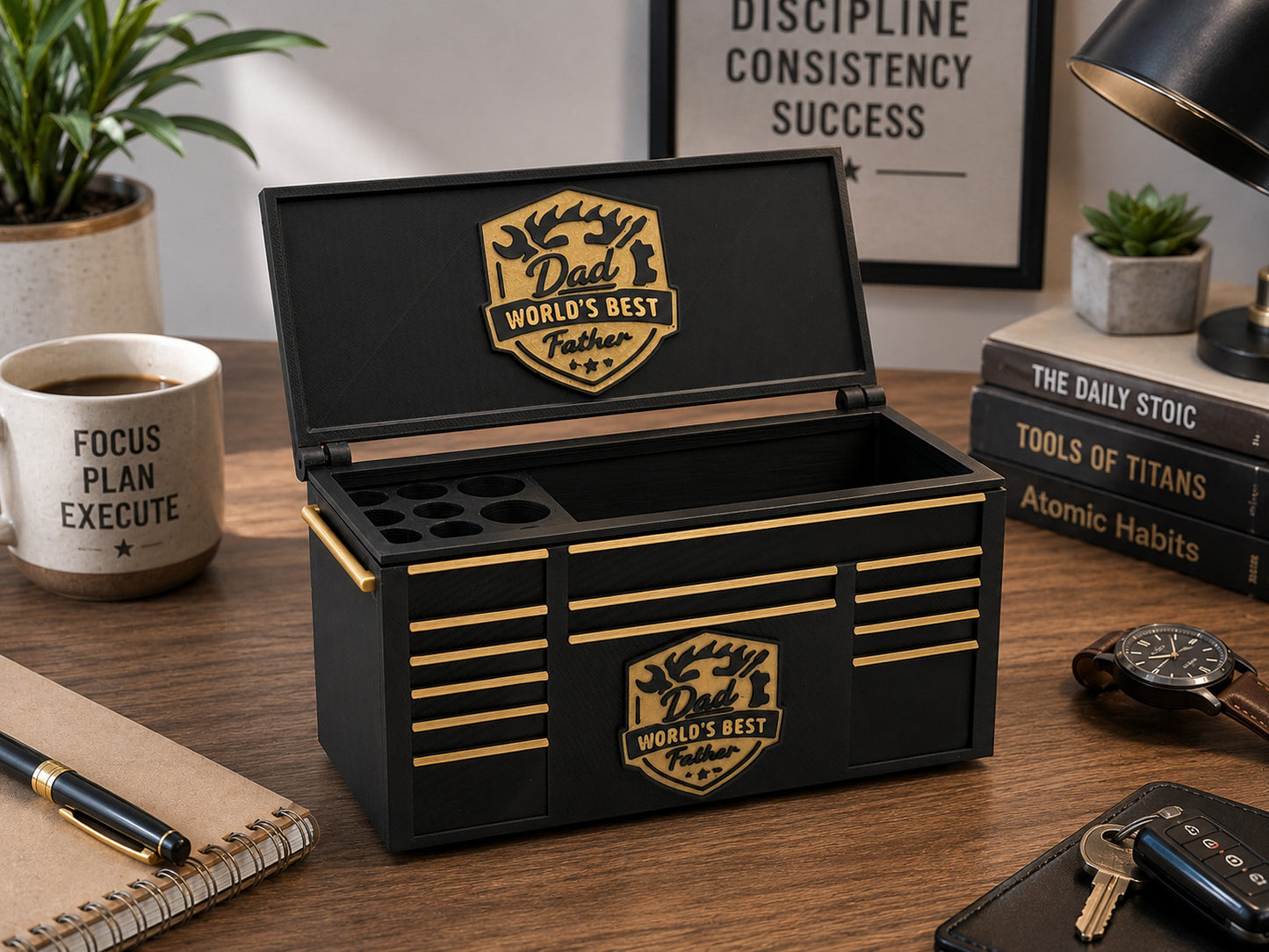Toolbox Desk Organizer World's Dad | Father's Day Gift | Pen Holder & StorageBox