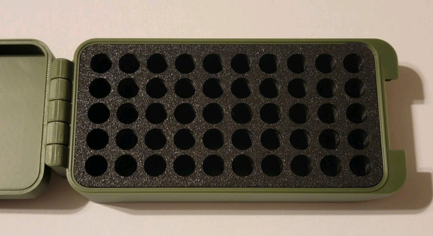 38 Super Ammo Box Snap Lock 50 rd 3D Printed Storage Olive Green Gold Pla